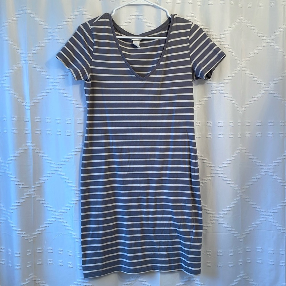 H&M Basics V Neck Striped T Shirt Dress